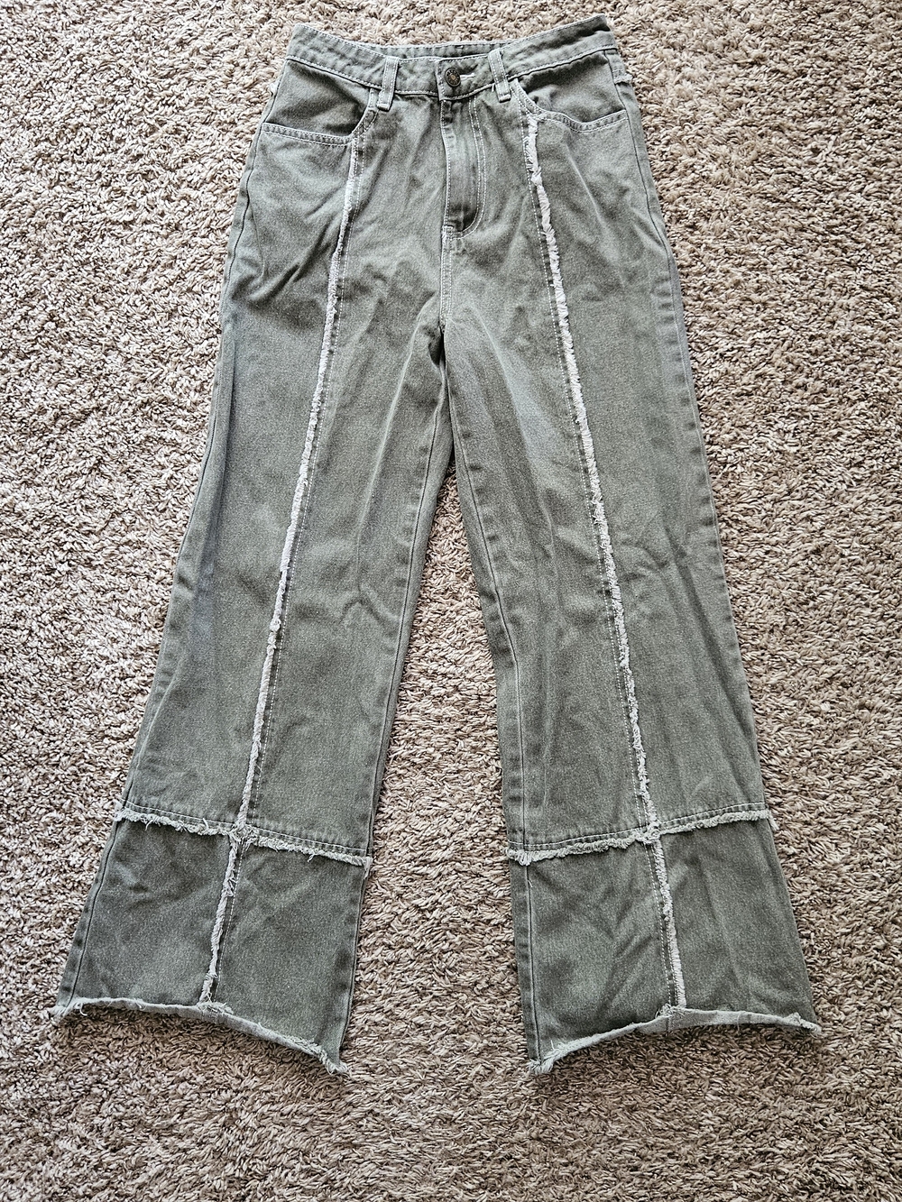 So Me Women's Olive Panel-Detail Patchwork Wide-Leg Jeans Size Small